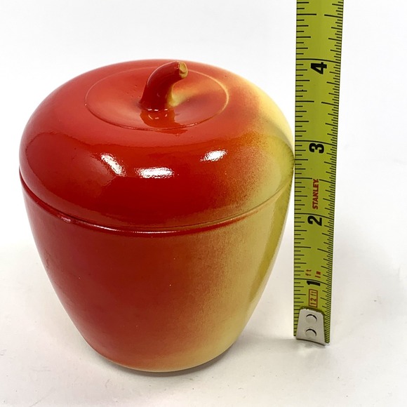 Vintage Hazel Atlas 4" Apple Milk Glass Jam Jar With Lid - Red and Yellow - Picture 12 of 12